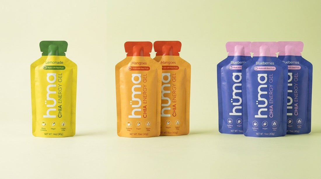 One, two, and three Huma gels standing in columns showing a fueling progression