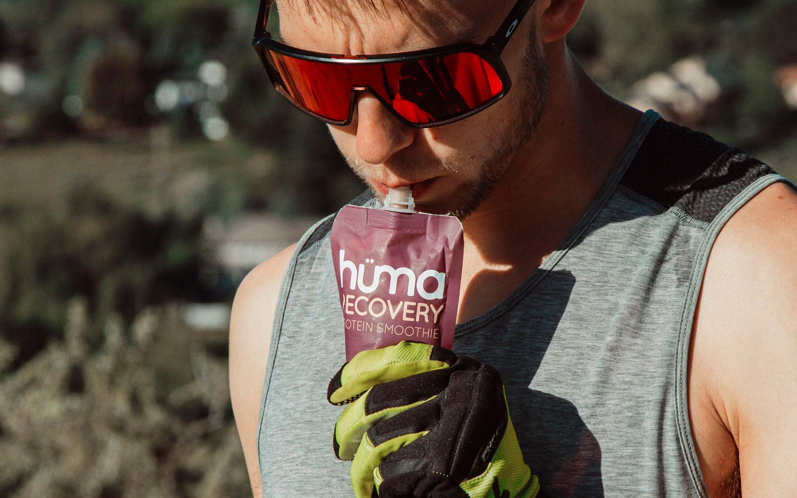 Huma Protein Recovery Smoothie Open Eating Outdoor Biking